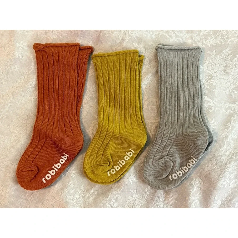 NEW Yenzat Baby‎ Knee High Socks 6-18 Months Orange Yellow Gray 3 Pairs